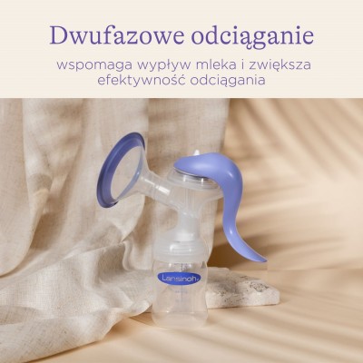 Ręczny laktator Lansinoh z butelką i smoczkiem – komfortowe i ciche odciąganie pokarmu