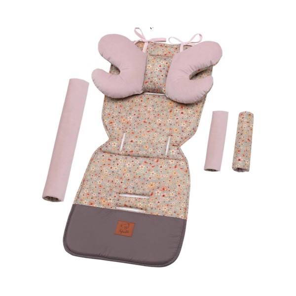 Infantilo wkładka do wózka spacerówki dwustronny zestaw 4w1 Velvet spring meadow lukrowy