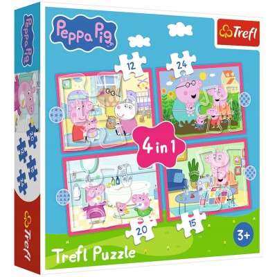 Puzzle 4w1 Świnka Peppa – Peppa uwielbia przygody | Ekologiczne puzzle dla dzieci Trefl 34672