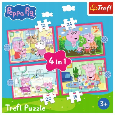 Puzzle 4w1 Świnka Peppa – Peppa uwielbia przygody | Ekologiczne puzzle dla dzieci Trefl 34672