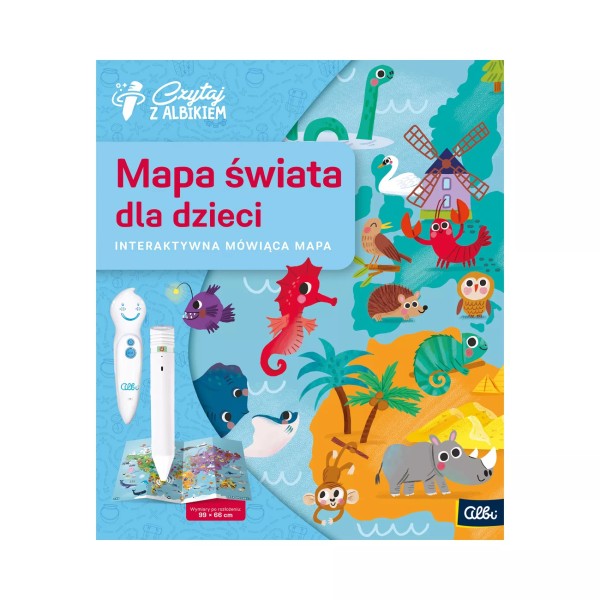 Czytaj z Albikiem Mapa Świata 4+ | Edukacyjna Mapa Dla Dzieci z Nagrodami Dźwiękowymi do Pióra