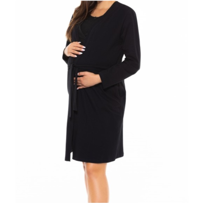 Szlafrok ciążowy NINA BASIC STYLE czarny XXL – bawełniany, wygodny, polski produkt
