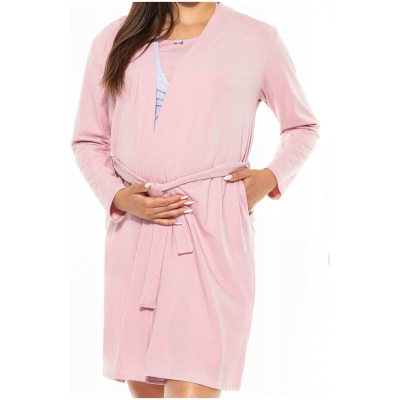 Różowy szlafrok bawełniany NINA BASIC STYLE S/M – ciążowy, do szpitala, homewear
