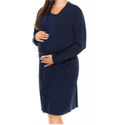 Granatowy szlafrok bawełniany NINA BASIC STYLE L/XL – ciążowy, domowy, polska produkcja