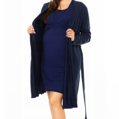Granatowy szlafrok bawełniany NINA BASIC STYLE L/XL – ciążowy, domowy, polska produkcja