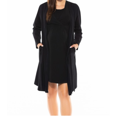 Szlafrok ciążowy NINA BASIC STYLE czarny L/XL – bawełniany, wygodny, polski produkt