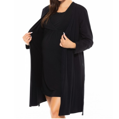 Szlafrok ciążowy NINA BASIC STYLE czarny L/XL – bawełniany, wygodny, polski produkt