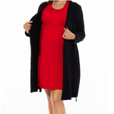 Szlafrok ciążowy NINA BASIC STYLE czarny S/M – bawełniany, wygodny, polski produkt