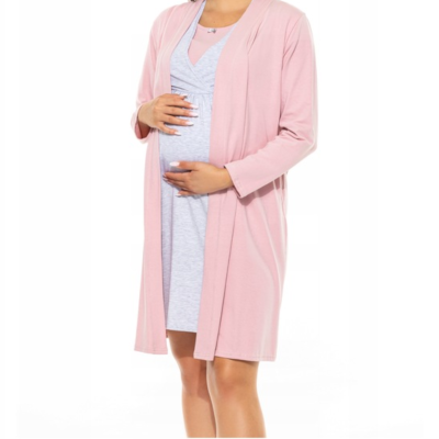 Różowy szlafrok bawełniany NINA BASIC STYLE L/XL – ciążowy, do szpitala, homewear