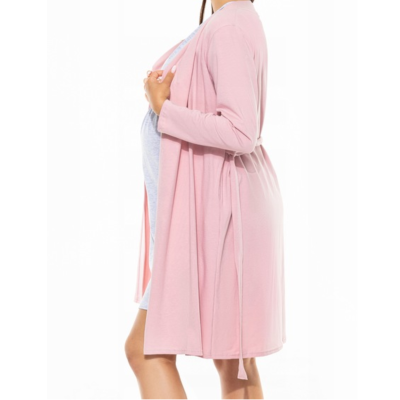 Różowy szlafrok bawełniany NINA BASIC STYLE L/XL – ciążowy, do szpitala, homewear