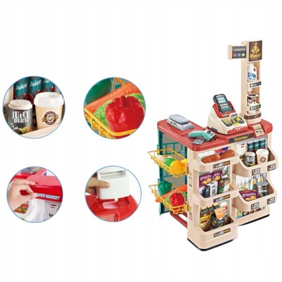 Zabawkowy Supermarket dla Dzieci z Kasą, Wózkiem i Produktami – Sklepik 3+ | Idealny Prezent