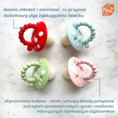 Silikonowe gryzaki logopedyczne RaZbaby w kształcie grzybka – bezpieczne i skuteczne na ząbkowanie