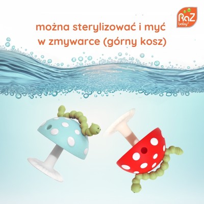 Błękitny gryzak Chompy Grip RaZbaby – bezpieczny silikonowy gryzak dla niemowląt