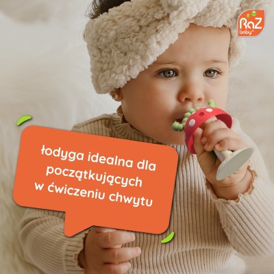 Błękitny gryzak Chompy Grip RaZbaby – bezpieczny silikonowy gryzak dla niemowląt