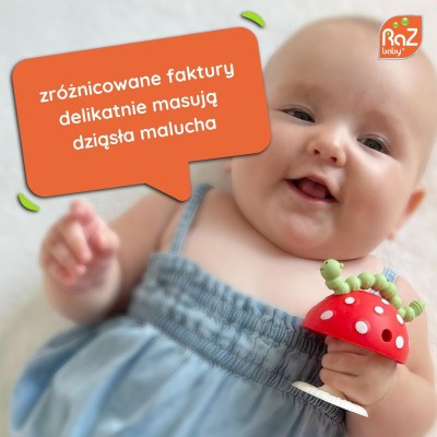 Błękitny gryzak Chompy Grip RaZbaby – bezpieczny silikonowy gryzak dla niemowląt
