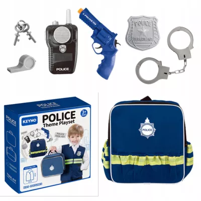 Plecak policjanta krótkofalówka odznaka policyjna pistolet KN633