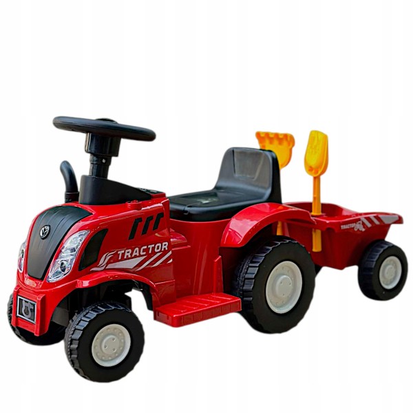 Jeżdzik traktor z przyczepą dla dzieci dźwięki czerwony