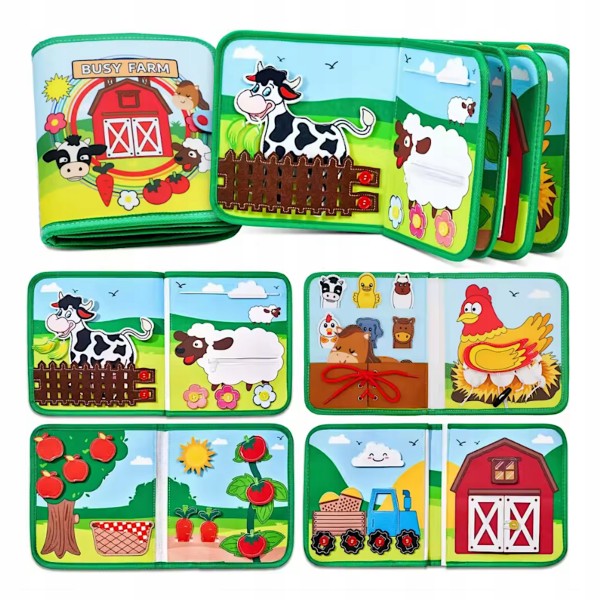 Sensoryczna filcowa  książeczka dla dzieci farma zwierzątka na rzepy Montessori
