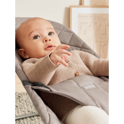 Leżaczek BabyBjörn Bliss Woven Piaskowoszary z ramą ciemnoszarą – ergonomiczny, przenośny, wygodny i certyfikowany