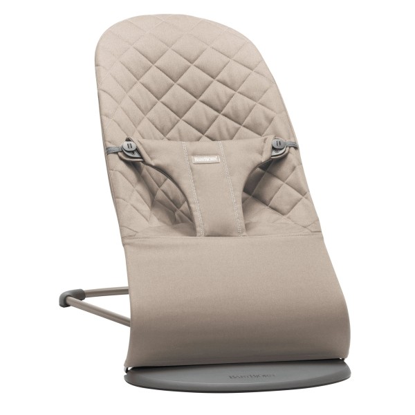 Leżaczek BabyBjörn Bliss Woven Piaskowoszary z ramą ciemnoszarą – ergonomiczny, przenośny, wygodny i certyfikowany
