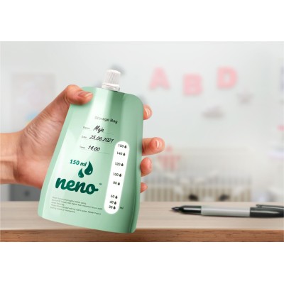 Neno Woreczki – woreczki z adapterem do mrożenia i przechowywania pokarmu | zestaw 20 szt. 150 ml, higieniczne odciąganie mleka