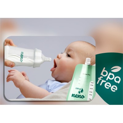 Neno Woreczki – woreczki z adapterem do mrożenia i przechowywania pokarmu | zestaw 20 szt. 150 ml, higieniczne odciąganie mleka