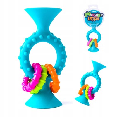 Bobo Przyssawka PipSquigz Loops Fat Brain Toys – niebieska grzechotka sensoryczna dla niemowląt