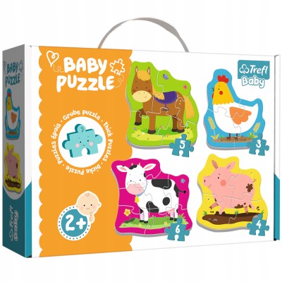 Puzzle Zwierzęta z farmy 4w1 dla dzieci – rozwijające i kolorowe | Trefl 36070