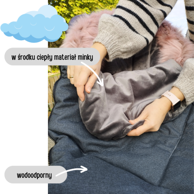 Śpiworek zimowy do wózka z futerkiem – Różowy 50x90 cm