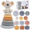 Klocki sensoryczne gumowe miękkie Montessori 13 el. – wieża, piramida i gryzaki dla niemowląt