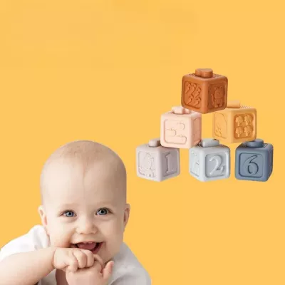 Klocki sensoryczne gumowe Montessori 13 el. – miękka wieża i piramida 3w1 | Gryzaki, nauka kolorów i rozwój zmysłów dla niemowlą