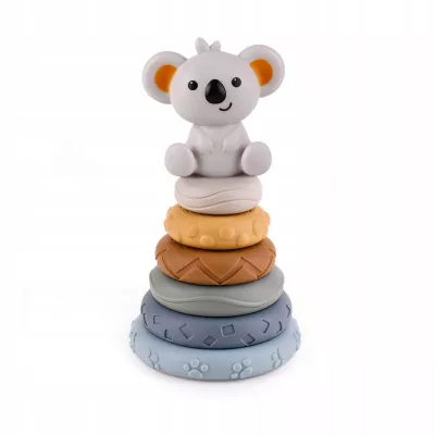 Klocki sensoryczne gumowe Montessori 13 el. – miękka wieża i piramida 3w1 | Gryzaki, nauka kolorów i rozwój zmysłów dla niemowlą