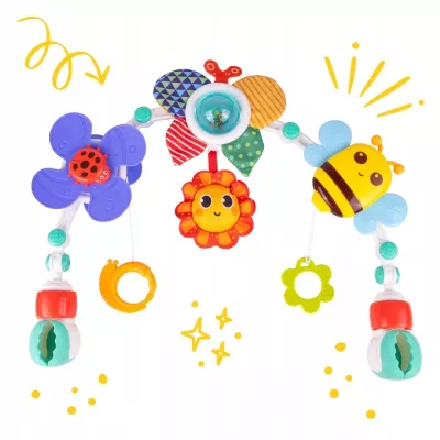 Pałąk z zabawkami do łóżeczka i wózka – kolorowe grzechotki i zwierzątka dla niemowląt | Rozwój zmysłów i zabawa od pierwszych d