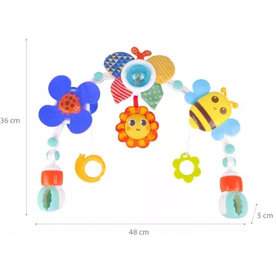 Pałąk z zabawkami do łóżeczka i wózka – kolorowe grzechotki i zwierzątka dla niemowląt | Rozwój zmysłów i zabawa od pierwszych d