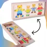Drewniana układanka Misie 74 el. – edukacyjna zabawka z sorterem emocji i ubrań
