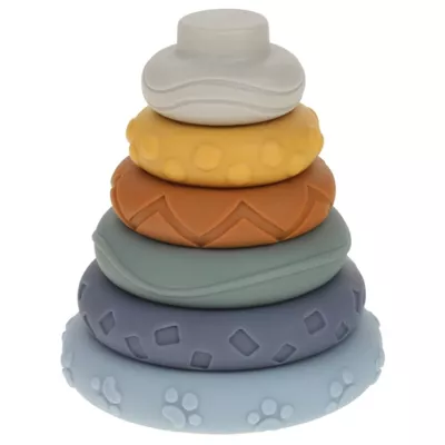 Klocki sensoryczne gumowe Montessori 13 el. – miękka wieża i piramida 3w1 | Gryzaki, nauka kolorów i rozwój zmysłów dla niemowlą