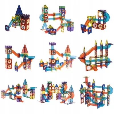 Klocki magnetyczne świecące tor kulkowy 75 elementów – edukacyjny zestaw z LED, kulkami i efektami świetlnymi dla dzieci