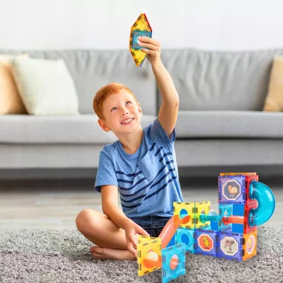 Klocki magnetyczne świecące tor kulkowy 75 elementów – edukacyjny zestaw z LED, kulkami i efektami świetlnymi dla dzieci