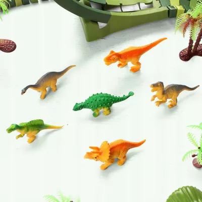 Tor samochodowy Dino Park dla dzieci 230 el – ruchomy tor z dinozaurami, tunele, auto terenowe