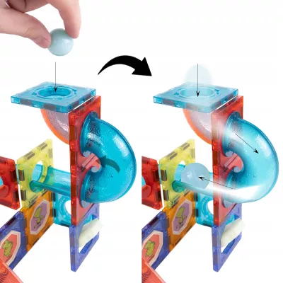 Klocki magnetyczne świecące tor kulkowy 75 elementów – edukacyjny zestaw z LED, kulkami i efektami świetlnymi dla dzieci