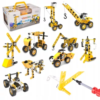 Klocki konstrukcyjne 8w1 pojazdy edukacyjne zestaw 100 elementów z walizką i narzędziami – kreatywna zabawa i nauka dla dzieci