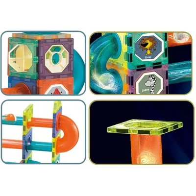 Klocki magnetyczne świecące tor kulkowy 75 elementów – edukacyjny zestaw z LED, kulkami i efektami świetlnymi dla dzieci