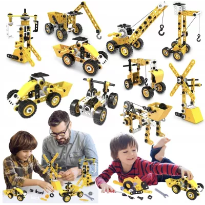 Klocki konstrukcyjne 8w1 pojazdy edukacyjne zestaw 100 elementów z walizką i narzędziami – kreatywna zabawa i nauka dla dzieci