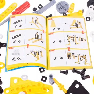 Klocki konstrukcyjne 8w1 pojazdy edukacyjne zestaw 100 elementów z walizką i narzędziami – kreatywna zabawa i nauka dla dzieci