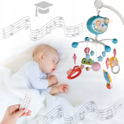 Karuzelka do łóżeczka z projektorem, pozytywką i pilotem – obrotowa 360°, muzyka i światło dla spokojnego snu dziecka