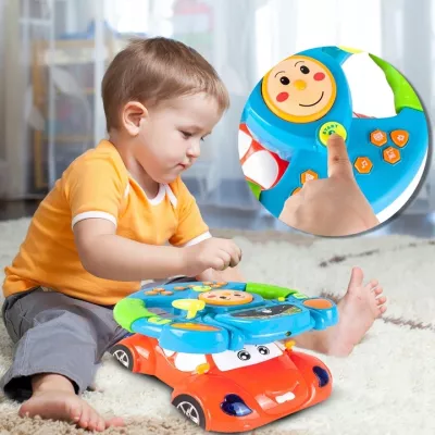 Interaktywna kierownica edukacyjna dla dzieci z projektorem, światłem i dźwiękami – zabawa w prowadzenie auta i nauka