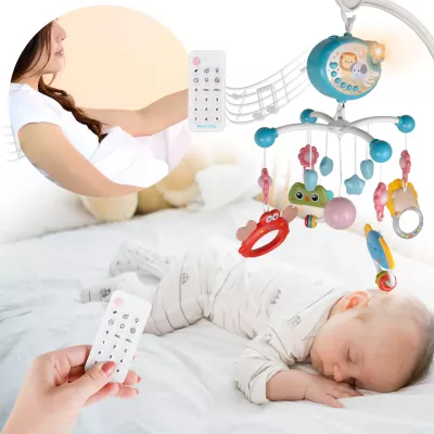 Karuzelka do łóżeczka z projektorem, pozytywką i pilotem – obrotowa 360°, muzyka i światło dla spokojnego snu dziecka