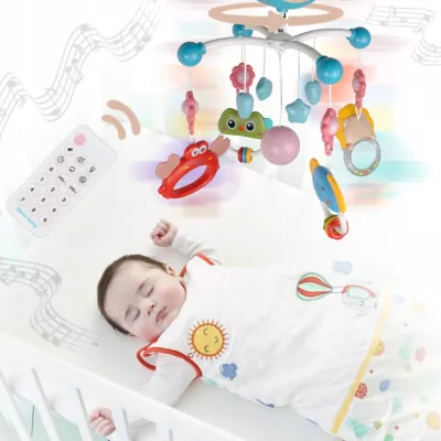 Karuzelka do łóżeczka z projektorem, pozytywką i pilotem – obrotowa 360°, muzyka i światło dla spokojnego snu dziecka