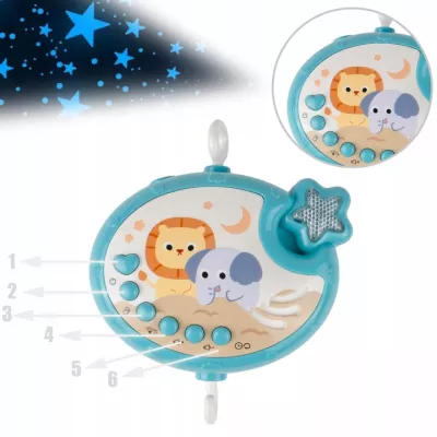 Karuzelka do łóżeczka z projektorem, pozytywką i pilotem – obrotowa 360°, muzyka i światło dla spokojnego snu dziecka