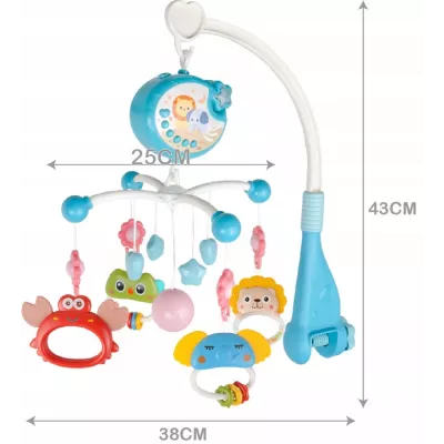 Karuzelka do łóżeczka z projektorem, pozytywką i pilotem – obrotowa 360°, muzyka i światło dla spokojnego snu dziecka